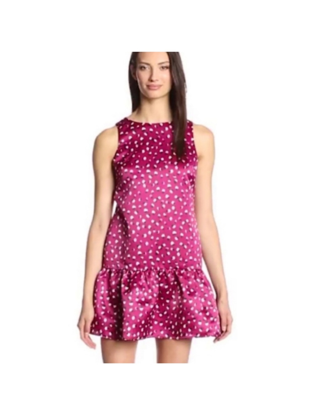 CeCe Magenta( wild rose) Polka Dot Satin Ruffle-Hem Mini Dress